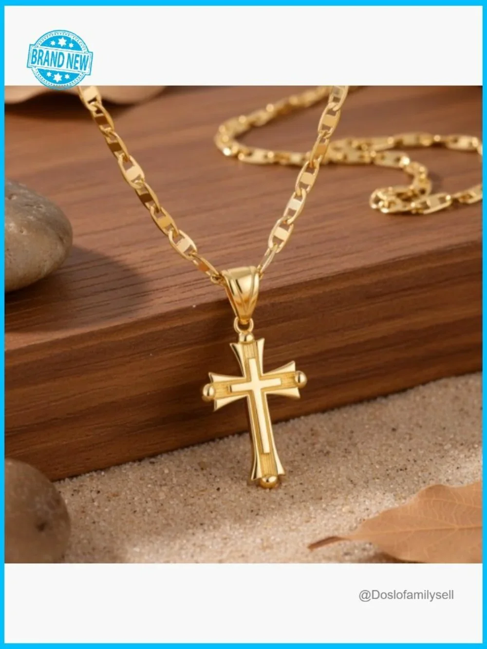 Double Cross Pendant Necklace 14K Gold Elegant Minimal Chic Faith Jewelry